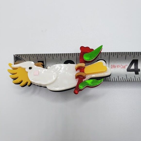 Adorable White Acrylic Cockatoo Parrot 3" Bird Brooch Lapel Pin - Picture 4 of 5